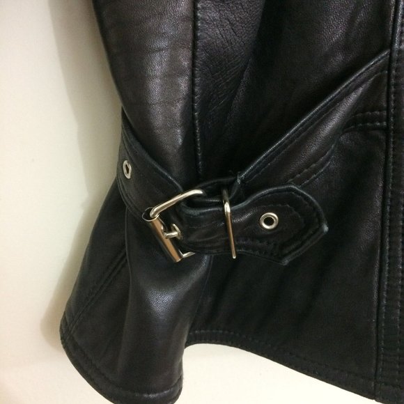 Vintage Laurence Roy Women 100% Lambskin Soft Leather Moto Jacket Small Petite - Picture 4 of 8